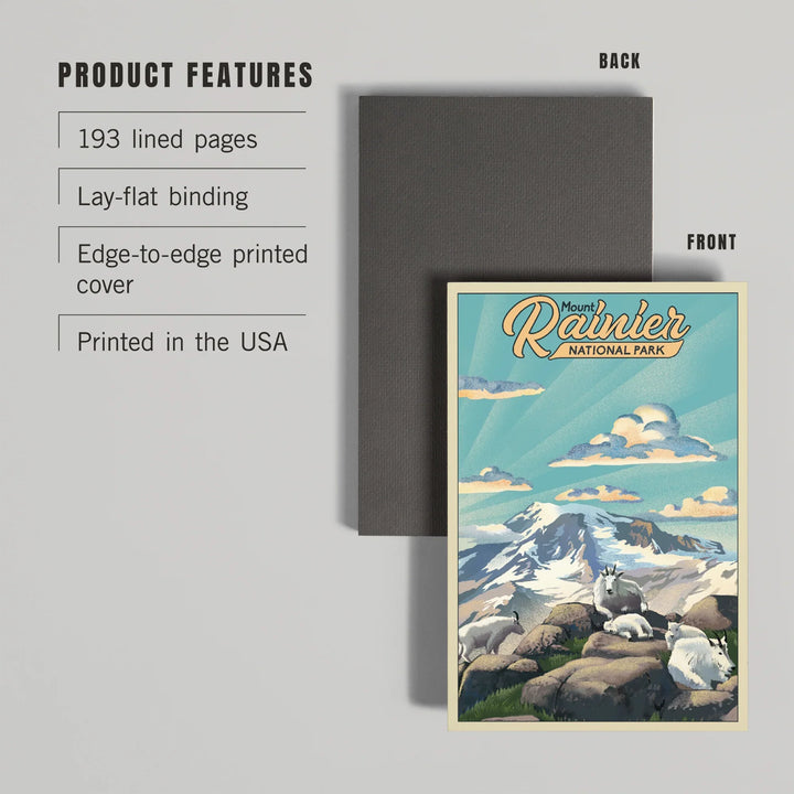 Lined 6x9 Journal, Mount Rainier National Park, Lithograph, Goats, Lay Flat, 193 Pages, FSC paper