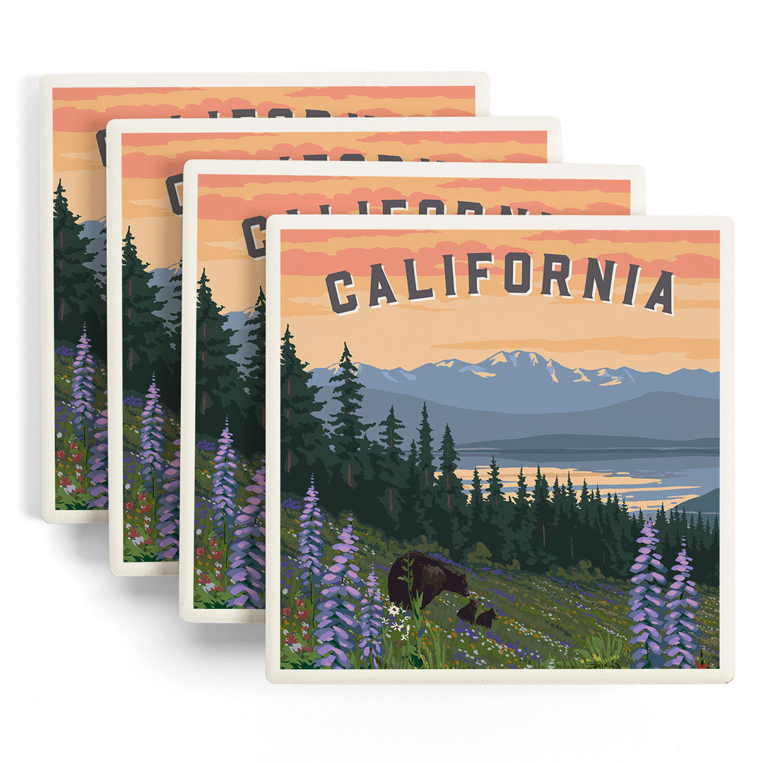 California Bear and Spring Flowers, Coaster Set