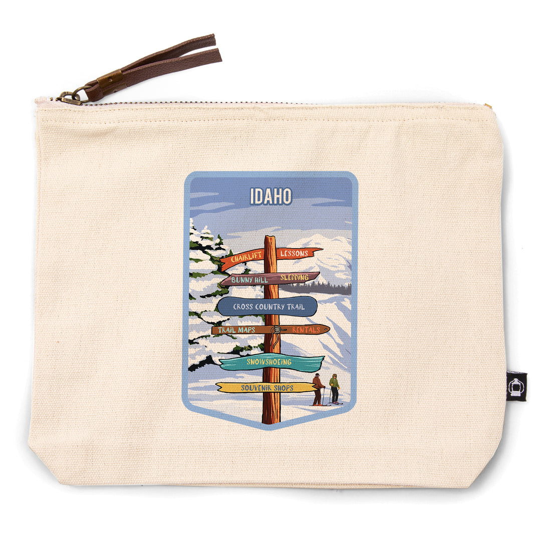 Idaho, Signpost, Ski and Snow,, Organic Cotton Zipper Pouch, Go Bag