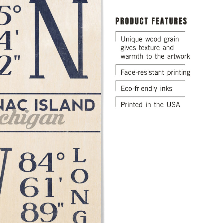 Mackinac Island, Michigan, Latitude and Longitude, Wood Sign and Postcards