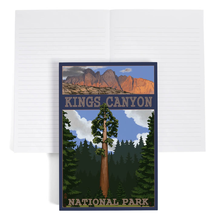 Lined 6x9 Journal, Kings Canyon National Park, California, Sequoia Tree and Mountain Range, Lay Flat, 193 Pages, FSC paper