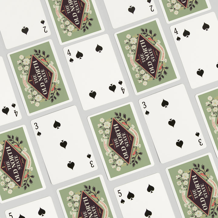 Playing Cards, Whispering Pines, North Carolina, State Motto Crest, State Series, 52 Card Deck with Jokers in Box, Unique Art