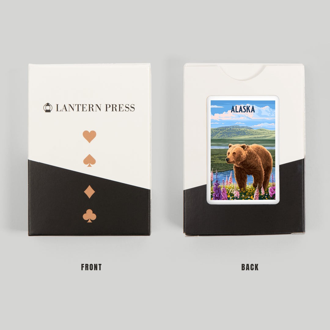 Playing Cards, Alaska, Painterly, Grizzly Bear in Meadow, 52 Card Deck with Jokers in Box, Unique Art