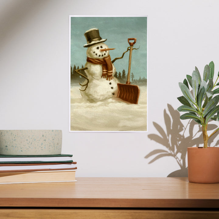 Snowman, Christmas Oil Painting, Art & Giclee Prints