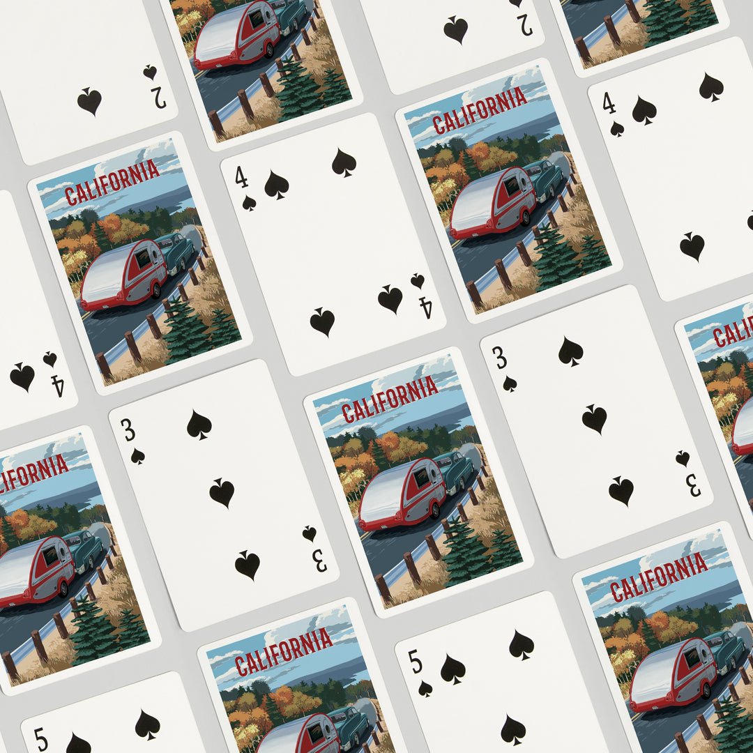 Playing Cards, California, Painterly, Retro Camper on Road, 52 Card Deck with Jokers in Box, Unique Art