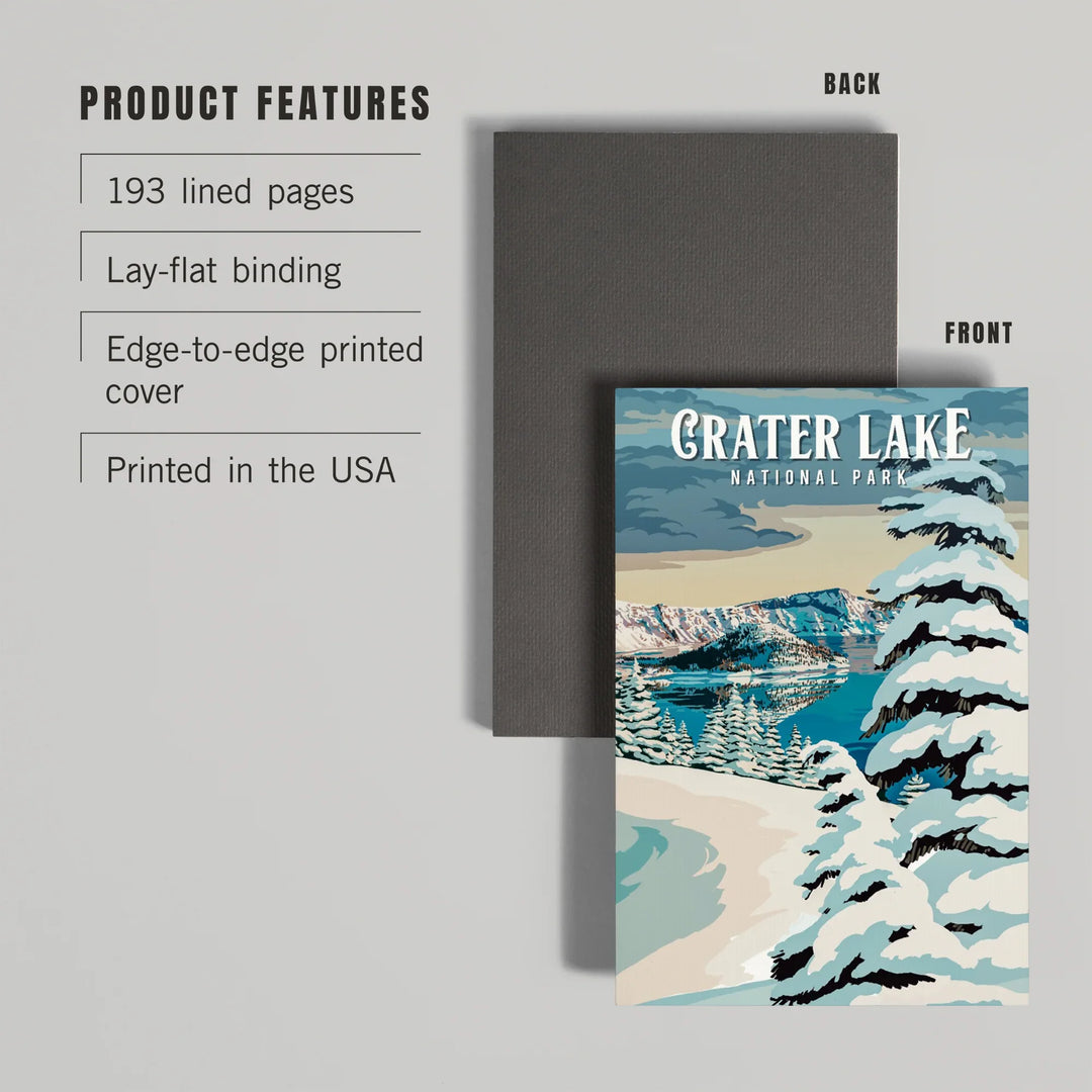 Lined 6x9 Journal, Crater Lake National Park, Oregon, Winter, Painterly National Park Series, Lay Flat, 193 Pages, FSC paper