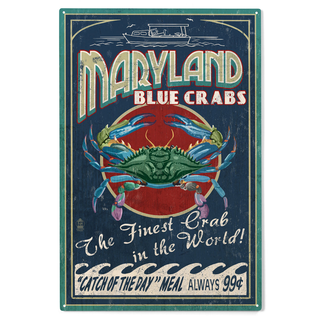 Maryland, Blue Crabs Vintage Advertisement, Wood Sign and Postcards