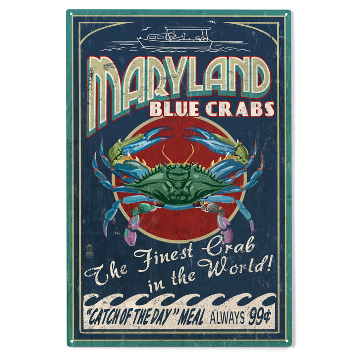 Maryland, Blue Crabs Vintage Advertisement, Wood Sign and Postcards
