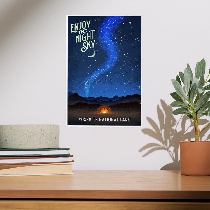 Yosemite National Park, California, Tent and Night Sky, Mid-Century Style, Art & Giclee Prints
