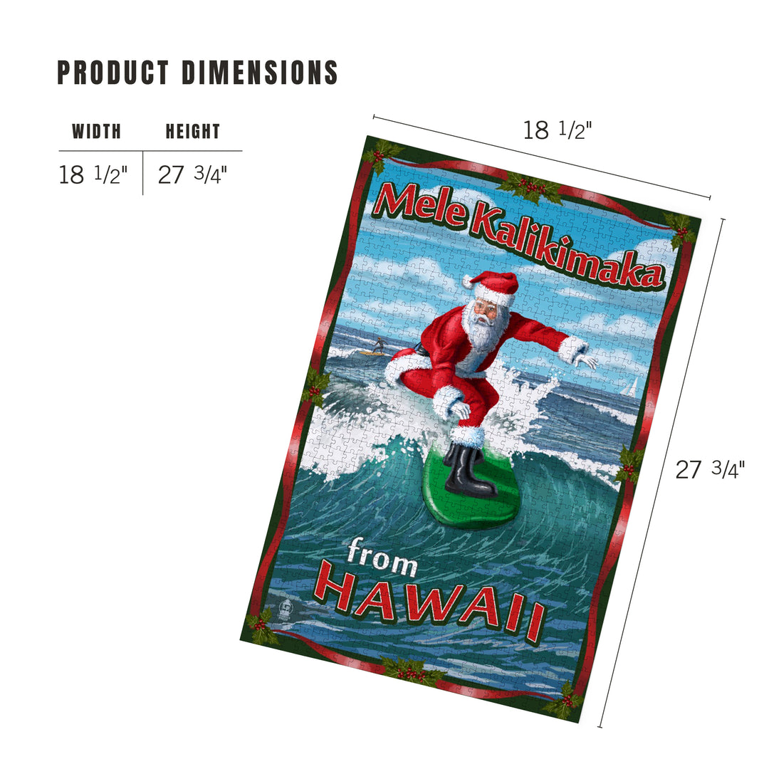 Merry Christmas from Hawaii, Santa Surfing, 1000 Piece Jigsaw Puzzle