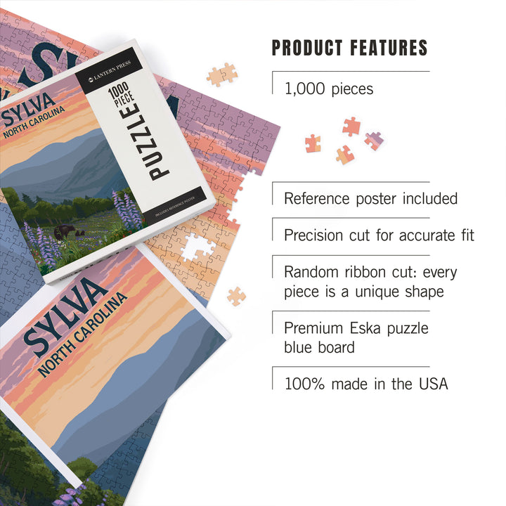 Sylva, North Carolina, Bears and Spring Flowers, 1000 Piece Jigsaw Puzzle