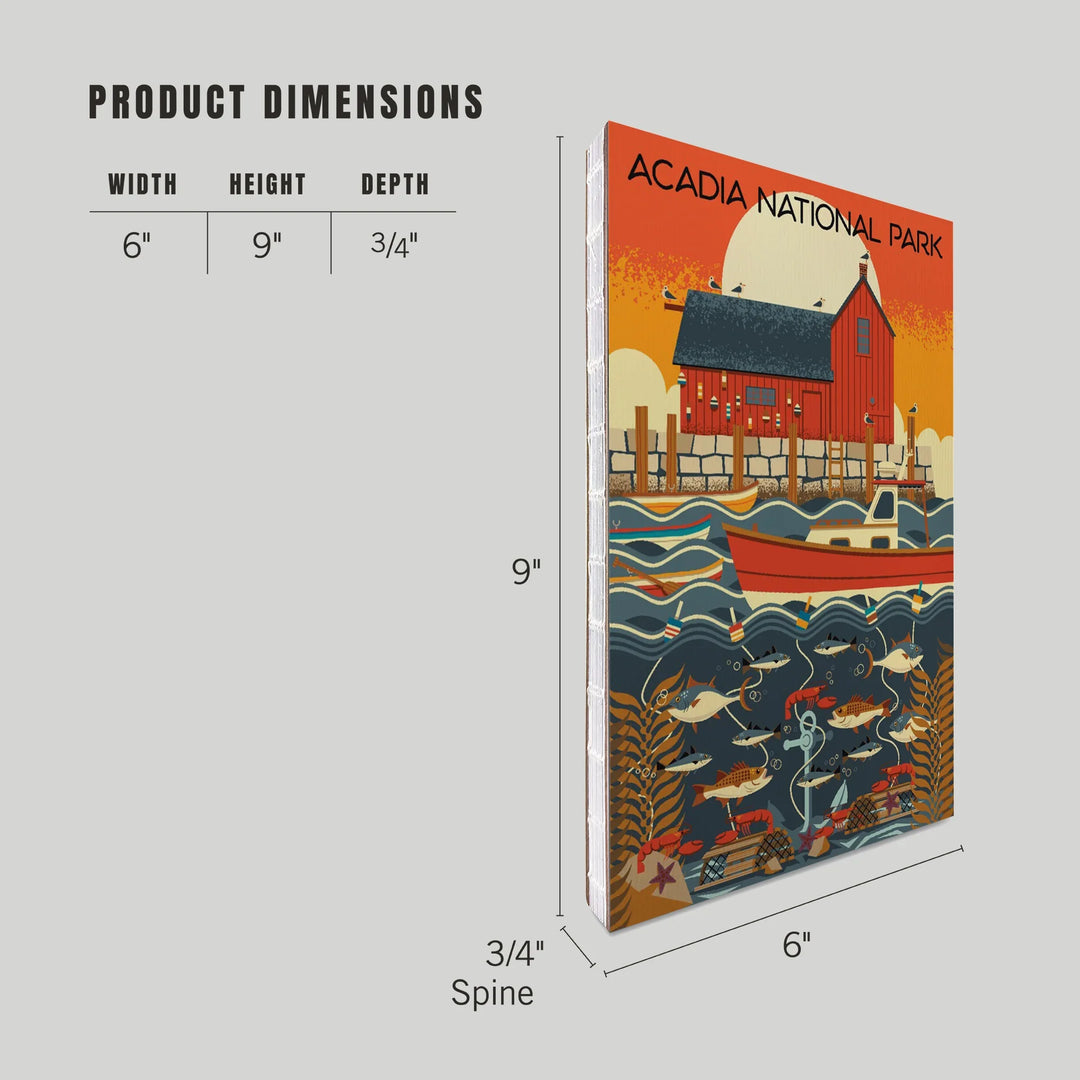 Lined 6x9 Journal, Acadia National Park, Maine, Nautical Geometric, Lay Flat, 193 Pages, FSC paper