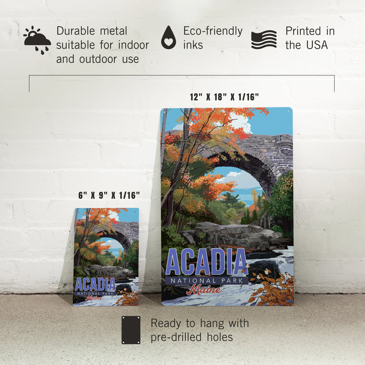 Acadia National Park, Maine, Stone Bridge Illustration, Metal Signs