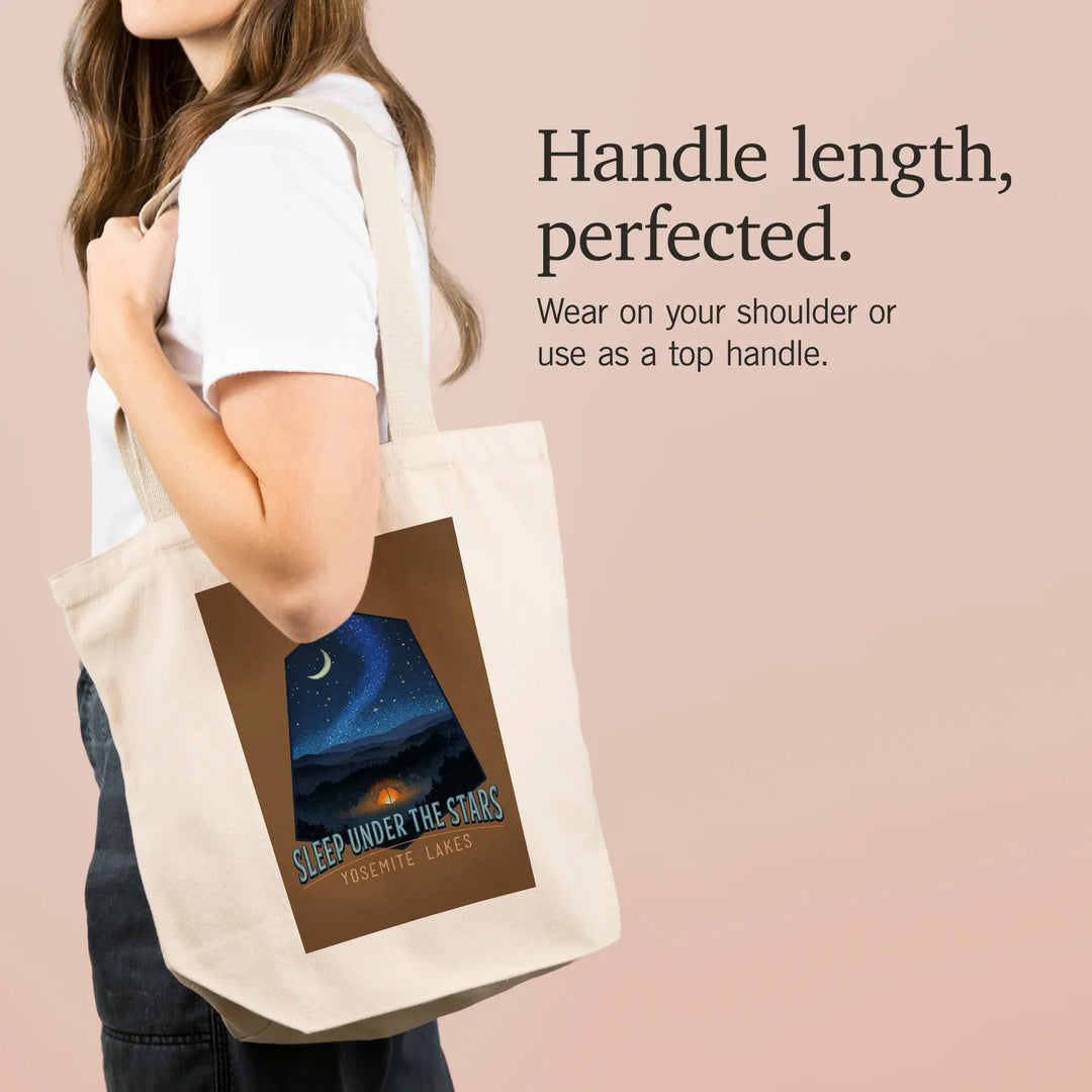 Yosemite National Park, California, Yosemite Lakes, Sleep Under the Stars, Tent and Night Sky, Tote Bag