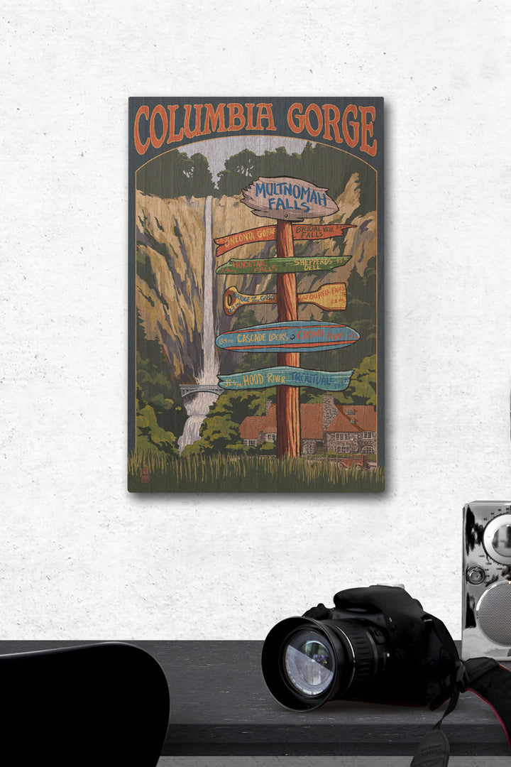 Multnomah Falls Signpost, Columbia Gorge, Oregon, Lantern Press Poster, Wood Signs and Postcards