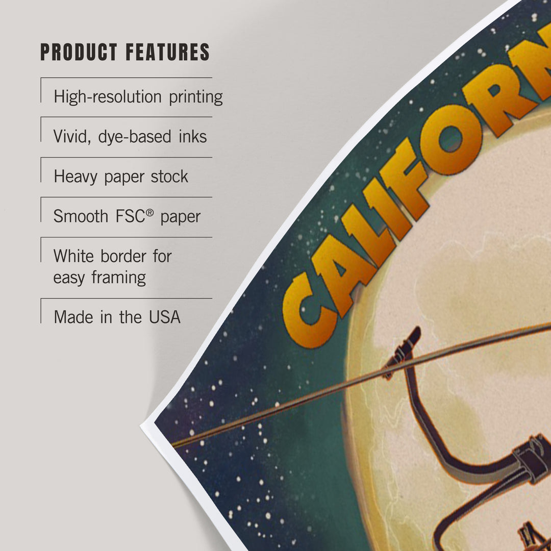 California, Ski Lift, Full Moon, Snowboard, Art & Giclee Prints