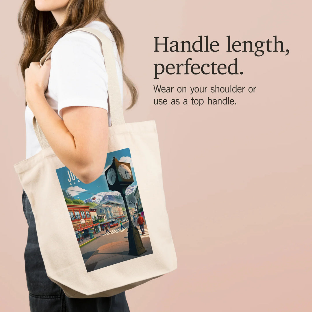 Juneau, Alaska, Lithograph, Main Street, Tote Bag