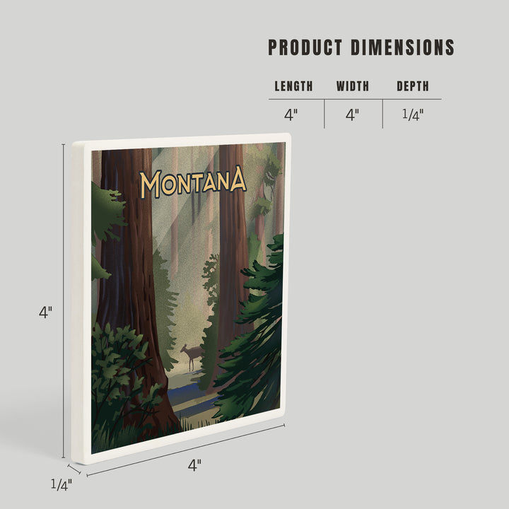 Montana, Lithograph, Deer in Forest, Coasters