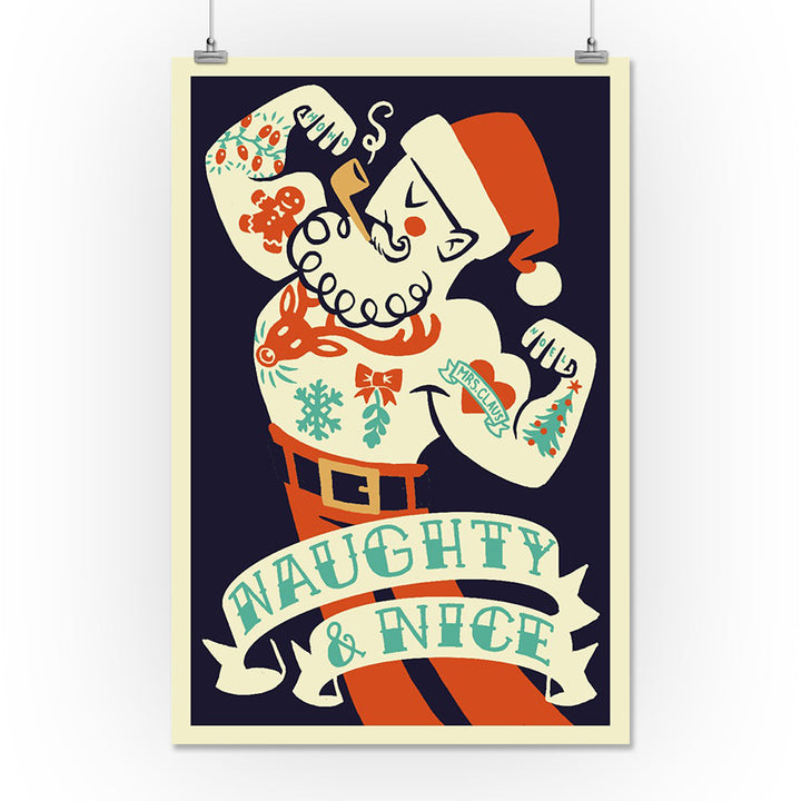 Tattoo Santa, Retro Christmas, Art & Giclee Prints