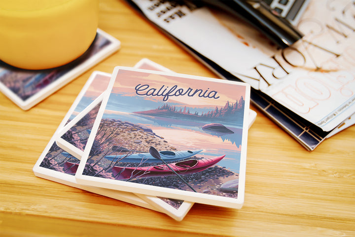 California, Glassy Sunrise, Kayak, Coaster Set