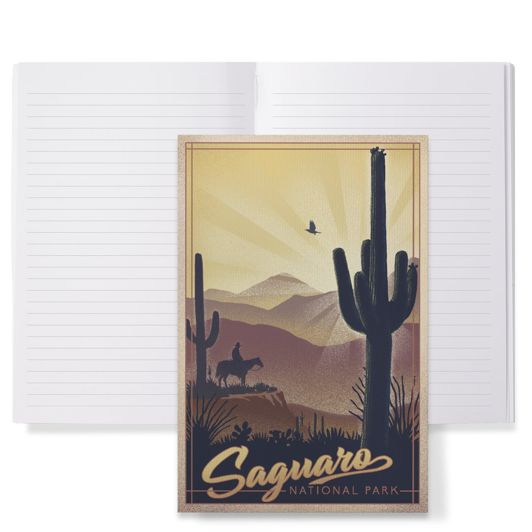 Lined 6x9 Journal, Saguaro National Park, Arizona, Lithograph, Lay Flat, 193 Pages, FSC paper
