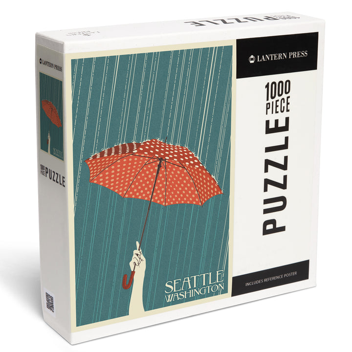 Seattle, Washington, Umbrella Letterpress, Jigsaw Puzzle