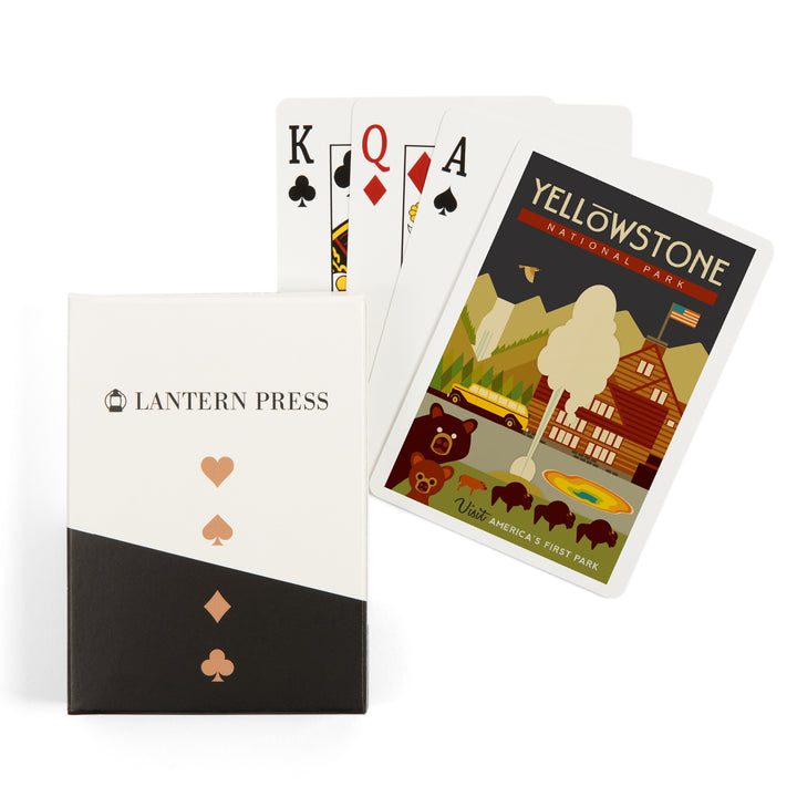 Playing Cards, Yellowstone National Park, WY, Geometric, 52 Card Deck with Jokers in Box, Unique Art