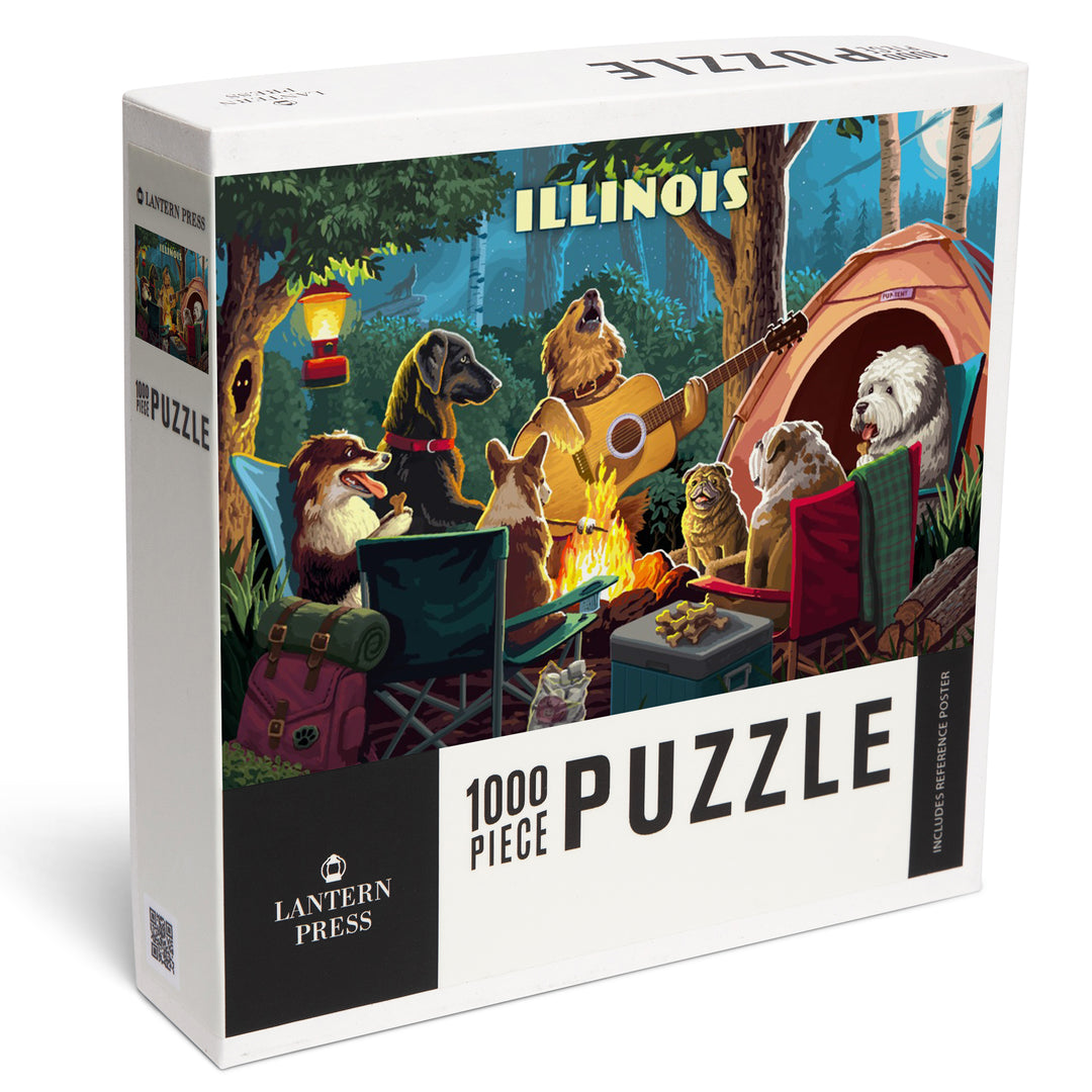 Illinois, Painterly, Pack Life, Dogs Around Campfire, Jigsaw Puzzle