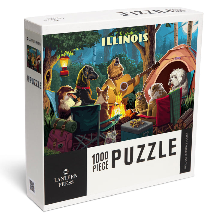 Illinois, Painterly, Pack Life, Dogs Around Campfire, Jigsaw Puzzle