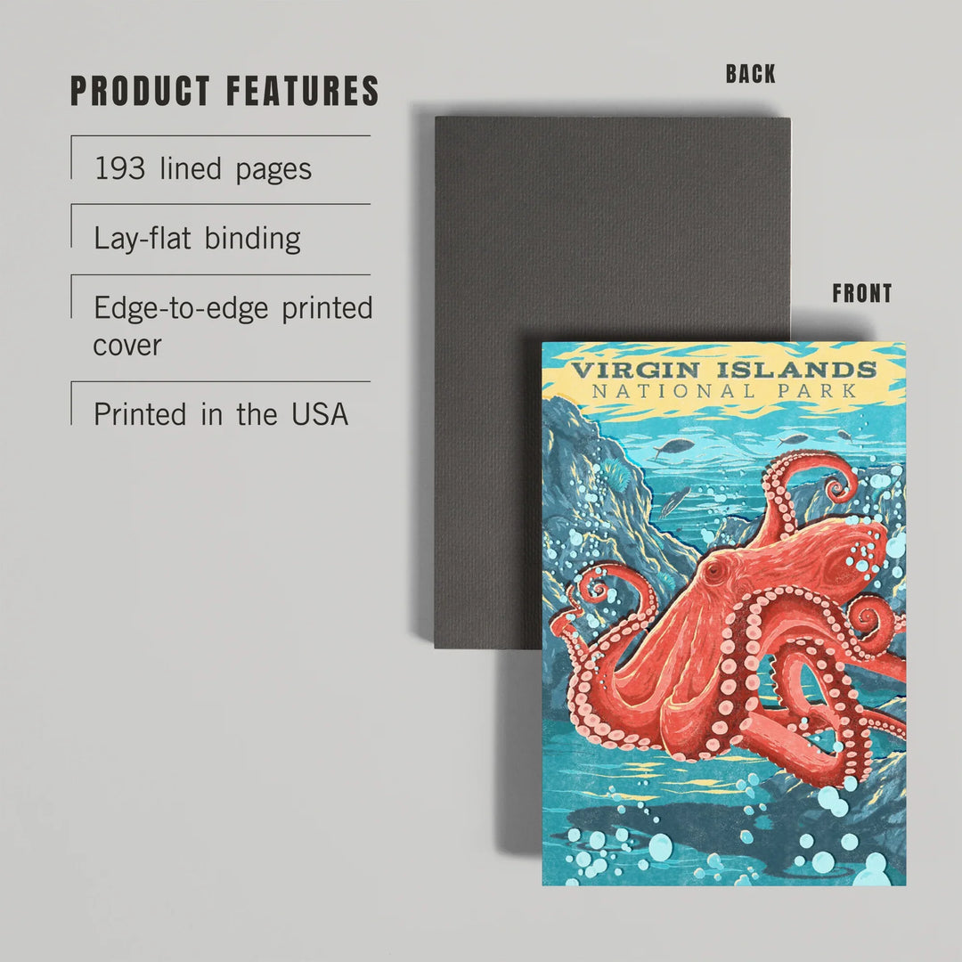 Lined 6x9 Journal, Virgin Islands National Park, Vintage Press, Octopus, Lay Flat, 193 Pages, FSC paper