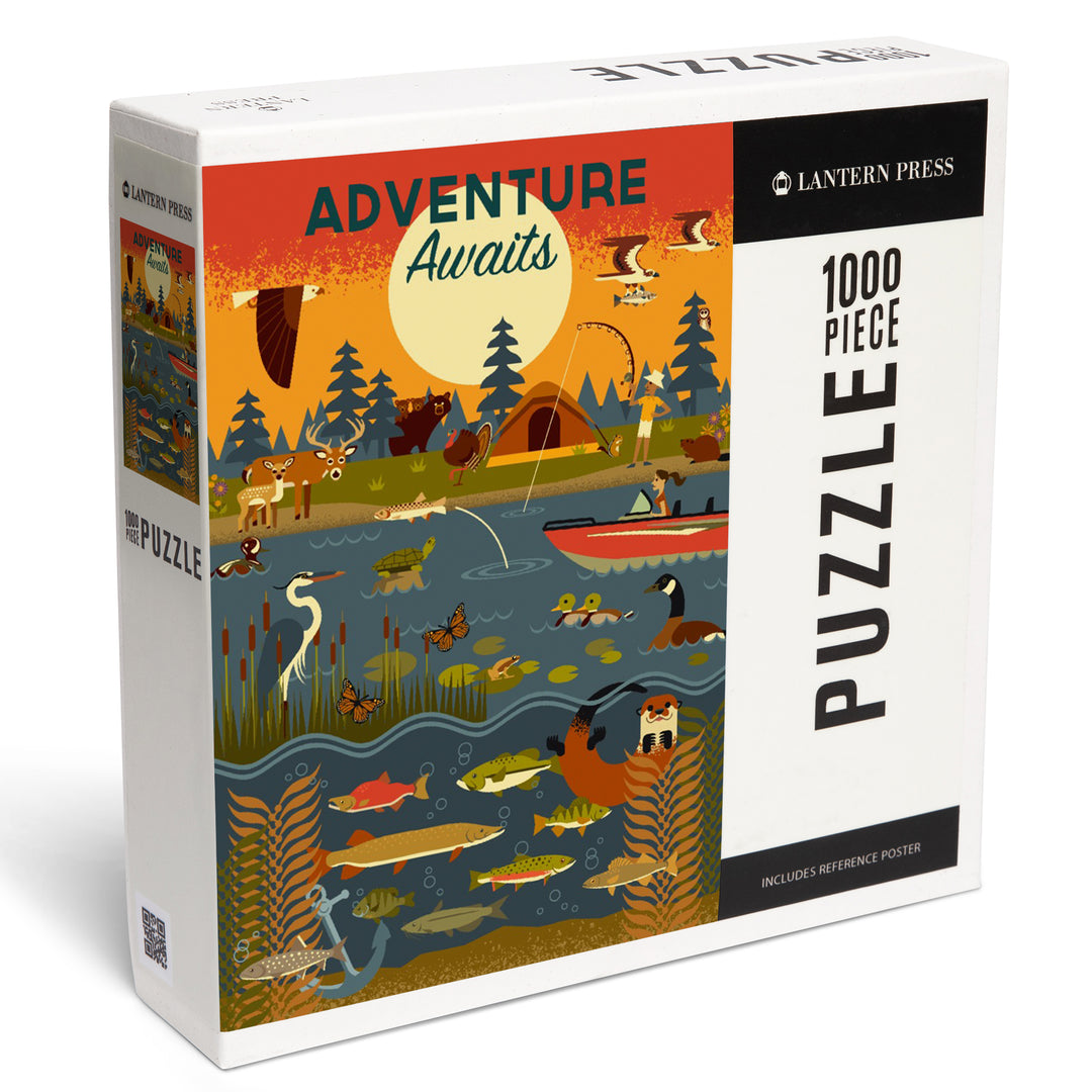 Lake and River, Geometric, Adventure Awaits, 1000 Piece Jigsaw Puzzle