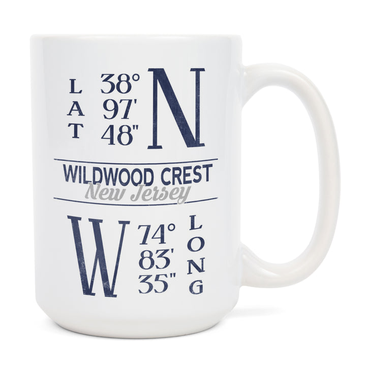 Wildwood Crest, New Jersey, Latitude and Longitude (Blue), Ceramic Mug