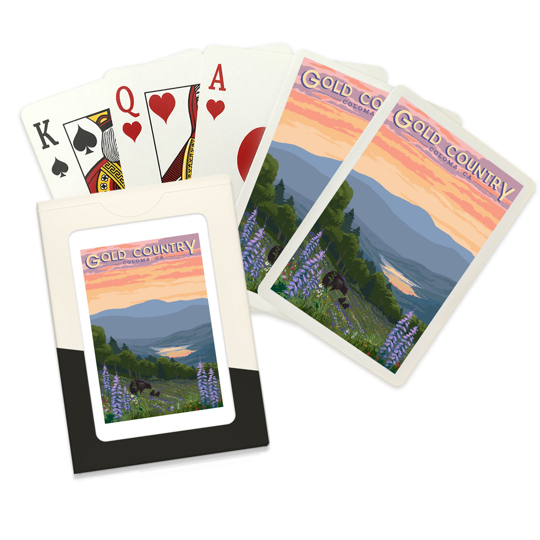 Playing Cards, Coloma, California, Gold Country, Bear And Spring Flowers, 52 Card Deck with Jokers in Box, Unique Art