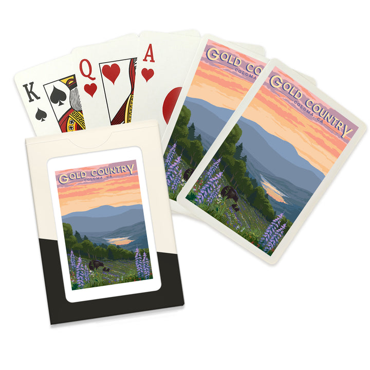 Playing Cards, Coloma, California, Gold Country, Bear And Spring Flowers, 52 Card Deck with Jokers in Box, Unique Art