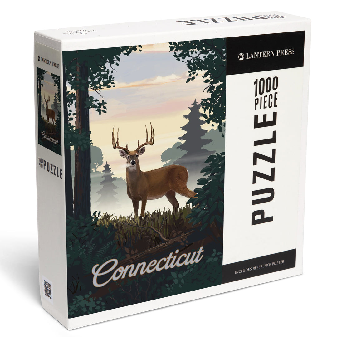 Connecticut, Painterly, Deer and Sunrise, 1000 Piece Jigsaw Puzzle