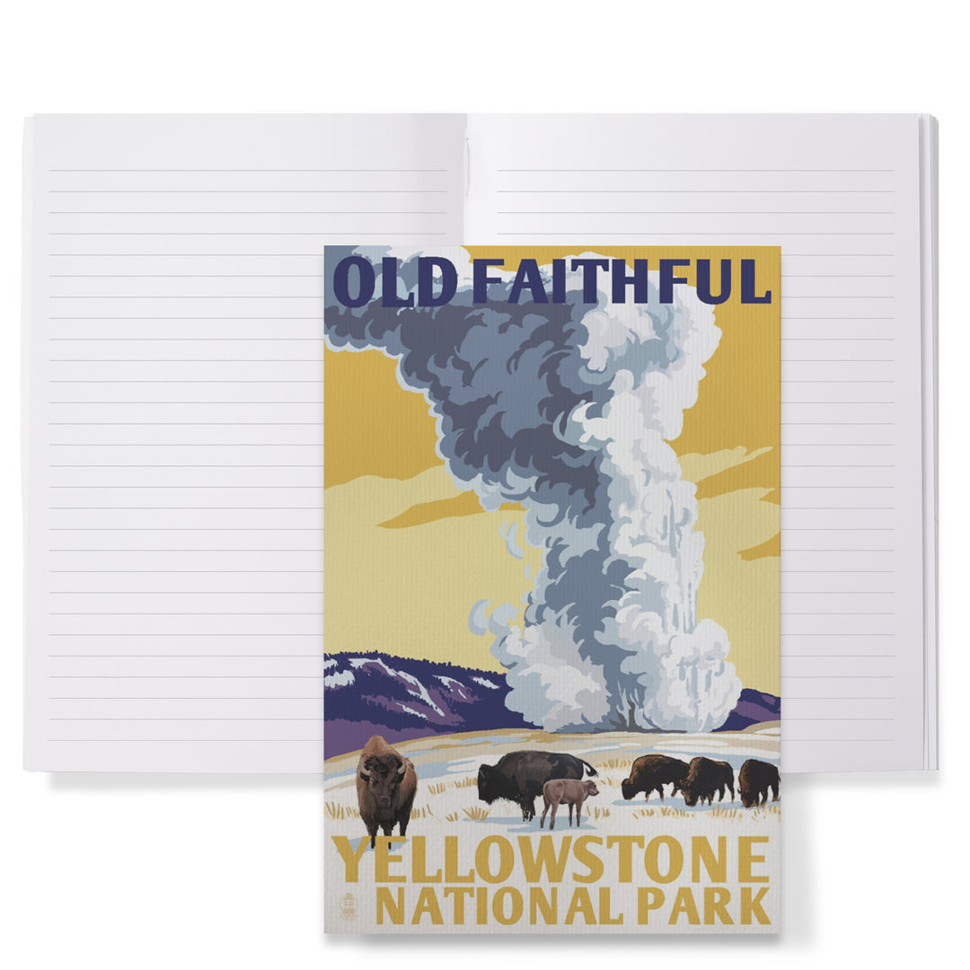 Lined 6x9 Journal, Yellowstone National Park, Wyoming, Old Faithful Geyser, WPA Style, Lay Flat, 193 Pages, FSC paper