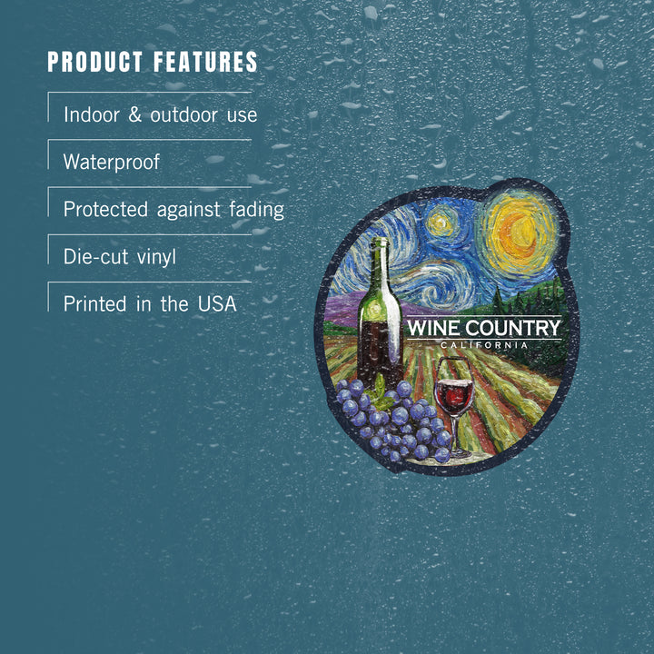 California, Starry Night, Wine Country, Vinyl Sticker