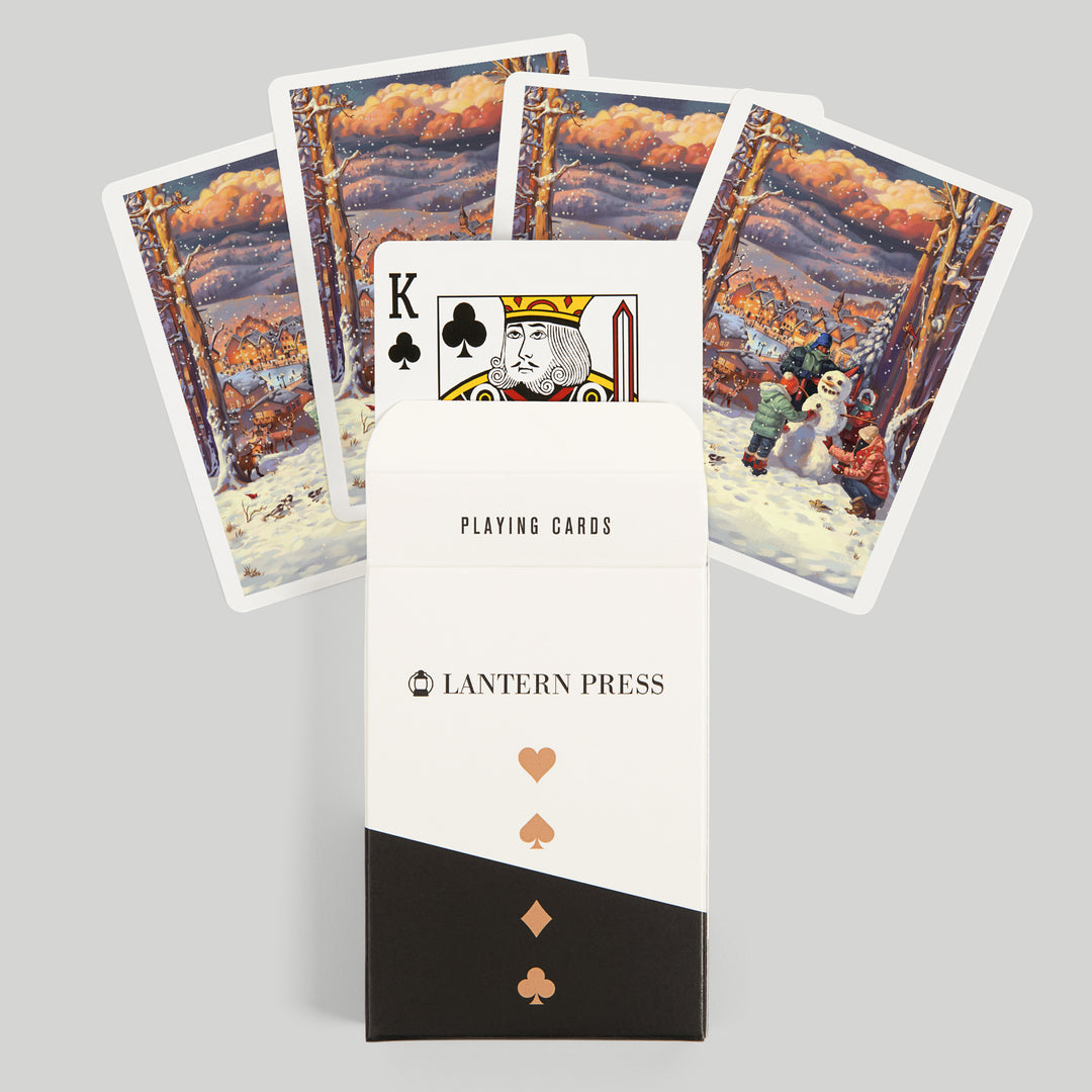 Playing Cards, Merry and Bright, Vintage Snowman Scene, 52 Card Deck with Jokers in Box, Unique Art