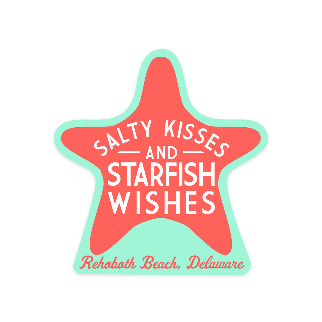 Rehoboth Beach, Delaware, Salty Kisses and Starfish Wishes, Simply Said, Contour, Vinyl Sticker