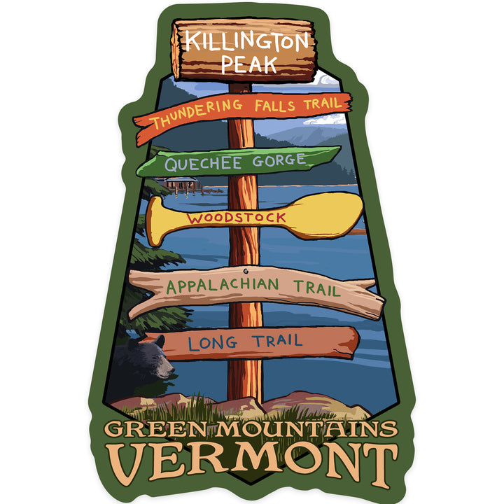Killington Peak, Vermont, Destination Signpost, Contour, Lantern Press Artwork, Vinyl Sticker