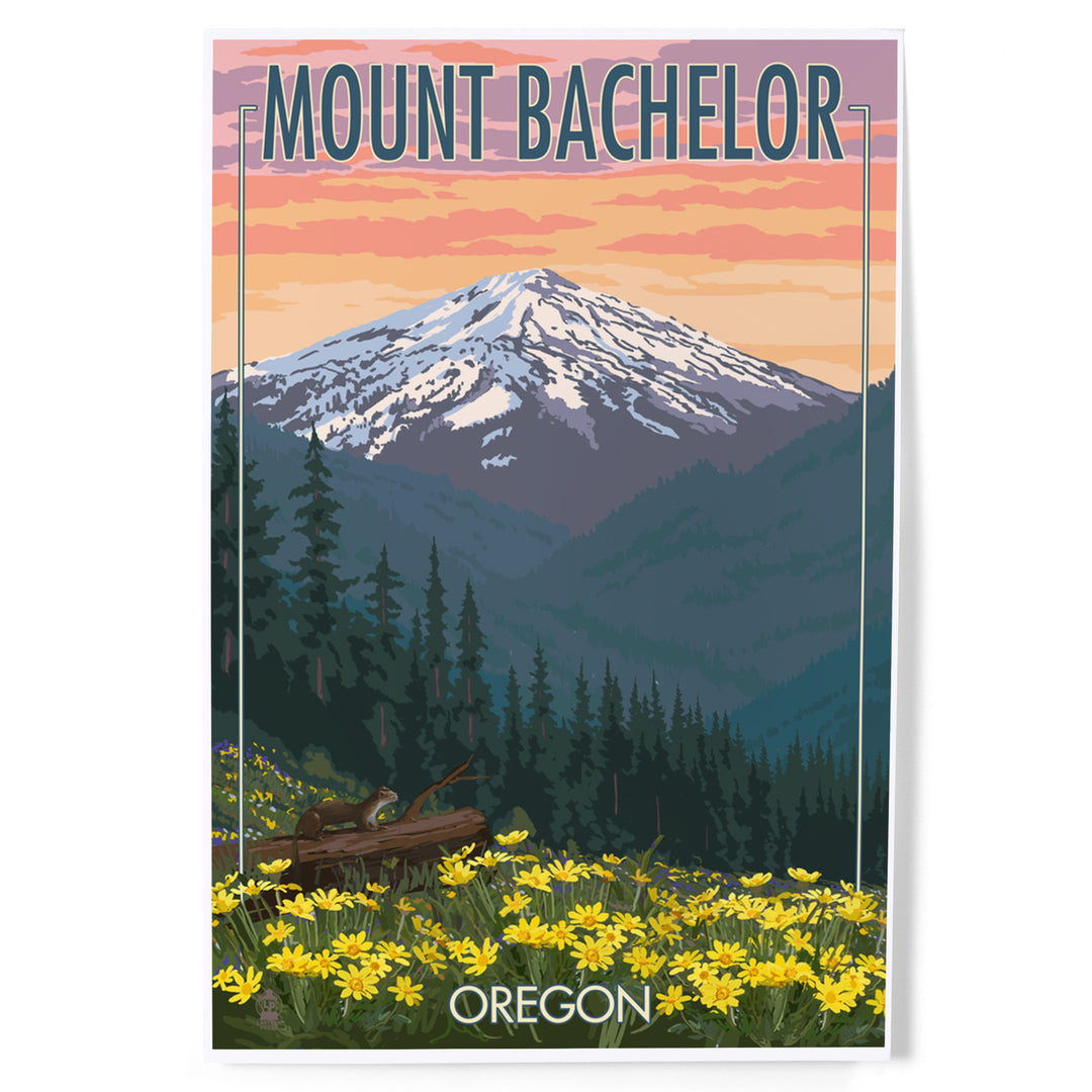 Mt. Bachelor, Oregon, Pine Martin and Flowers, Art & Giclee Prints