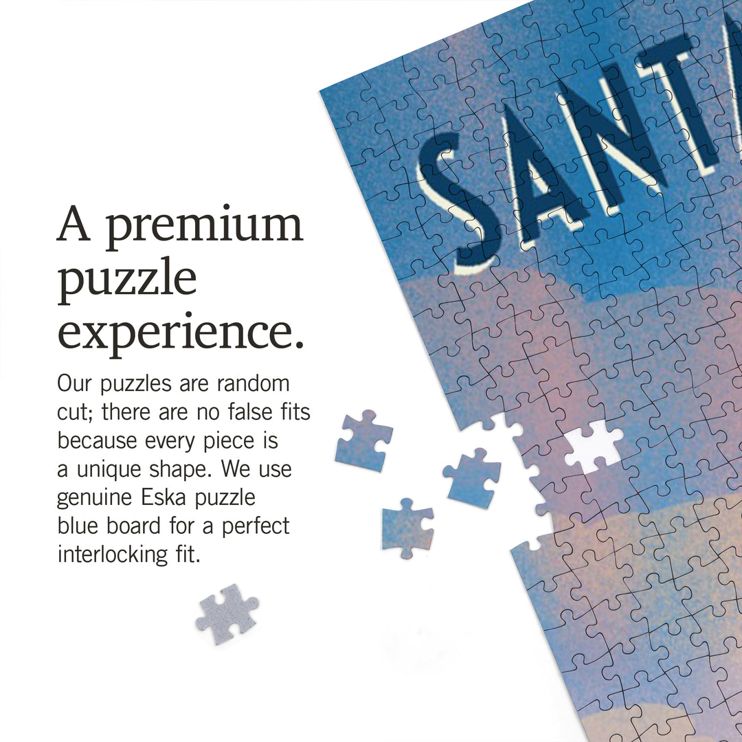 Santa Monica, California, Lithograph, Wake Up! Surf's Up!, Surfers on Beach, 1000 Piece Jigsaw Puzzle