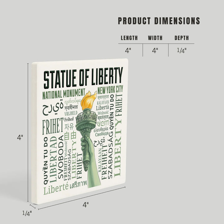 New York City, New York, Statue of Liberty, Torch, Freedom Typography, Coasters
