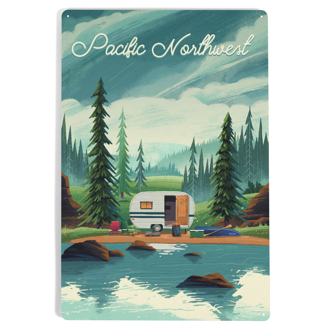 Pacific Northwest, Outdoor Activity, At Home Anywhere, Camper in Evergreens, Metal Signs