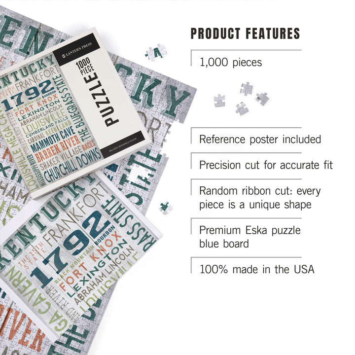 Kentucky, Rustic Typography, 1000 Piece Jigsaw Puzzle