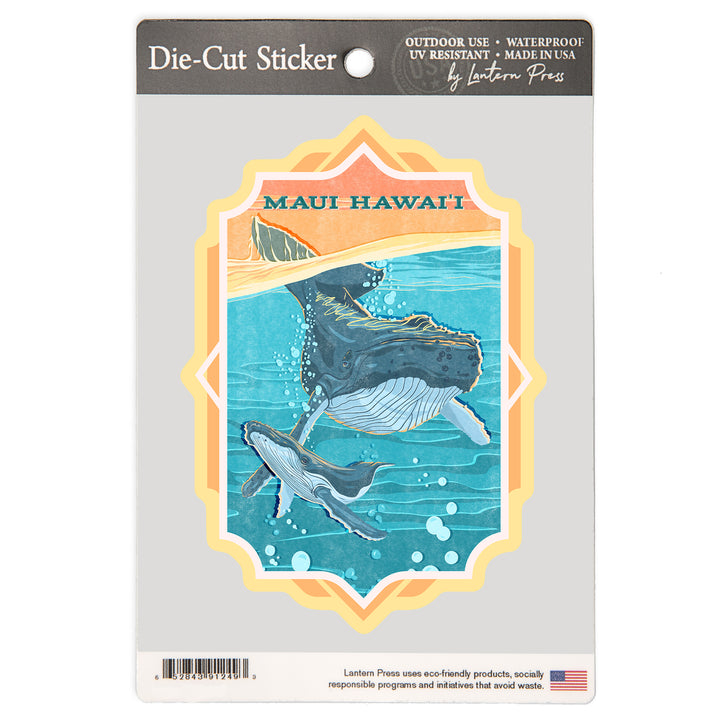 Maui, Hawaii, Vintage Press, Humpback Whale, Vinyl Sticker