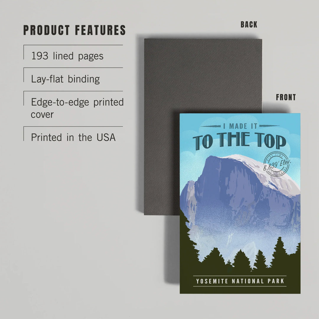 Lined 6x9 Journal, Yosemite National Park, California, I Made it to the Top, Half Dome, Lithograph, Lay Flat, 193 Pages, FSC paper