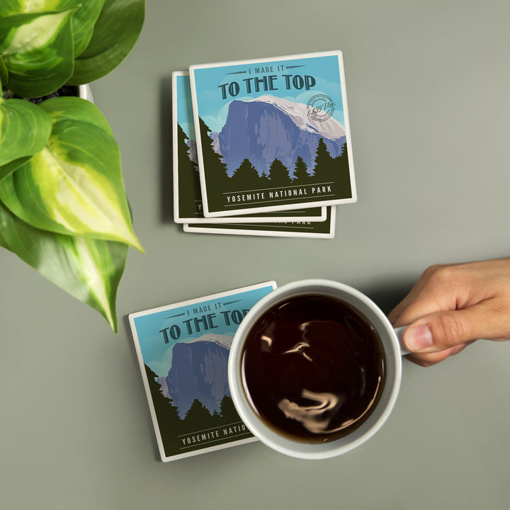 Yosemite National Park, California, I Made it to the Top, Half Dome, Lithograph, Coasters
