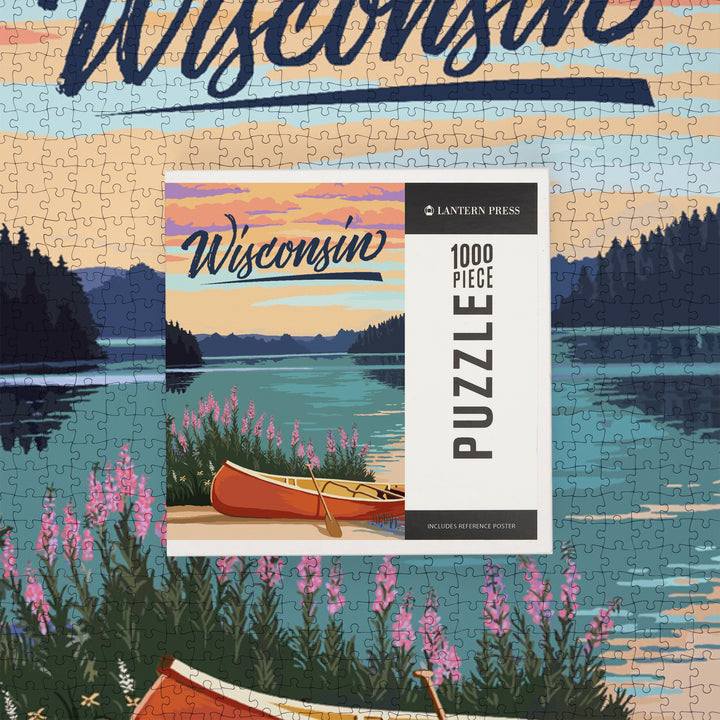 Wisconsin, Canoe and Lake Scene, 1000 Piece Jigsaw Puzzle
