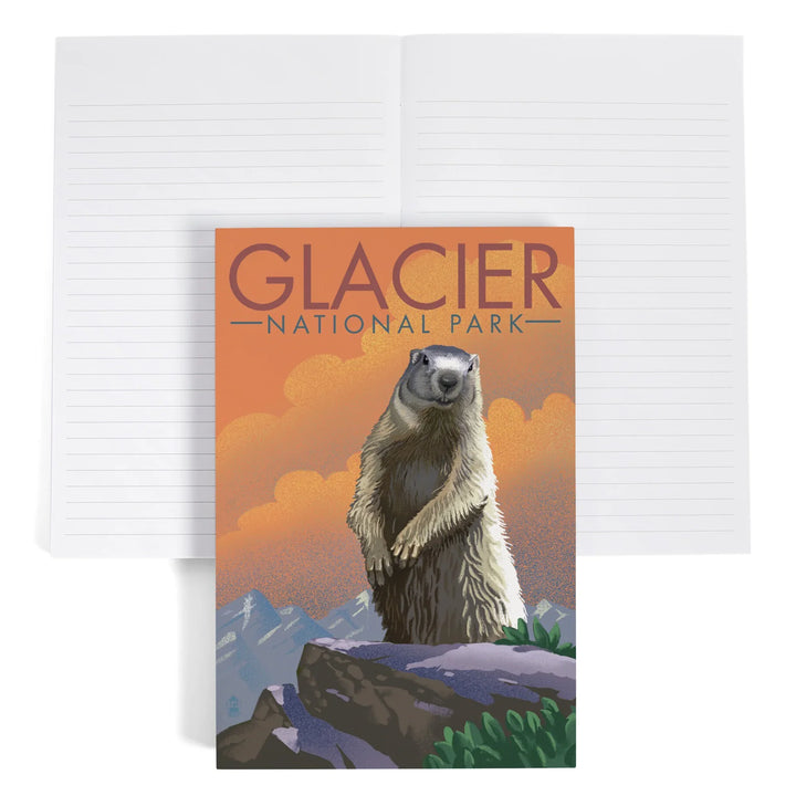 Lined 6x9 Journal, Glacier National Park, Montana, Marmot, Lithograph, Lay Flat, 193 Pages, FSC paper
